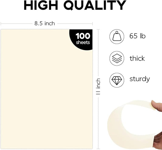 100 Sheets Cream Cardstock 8.5 x 11 Off White Card Stock,Goefun 65lb Ivory Paper Printer Paper for Cards Making, Office Printing, Wedding