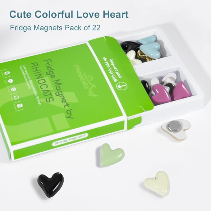 24Pcs Fridge Magnets,Cute Love Heart Decorative Magnets, Colorful Refrigerator Magnets for Whiteboard Cabinet Locker,Strong Holding Power