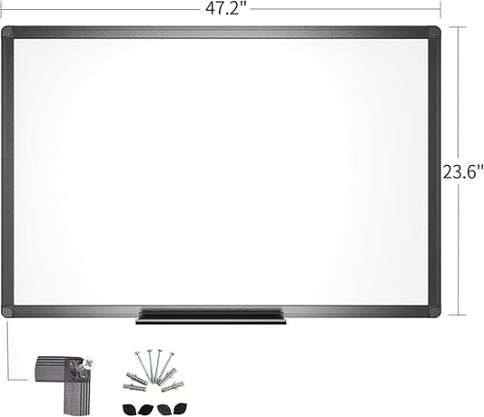 VIZ-PRO Magnetic Whiteboard/Dry Erase Board with Black Aluminium Frame, 48 X 24 Inches, Includes 1 Eraser & 2 Markers & 4 Magnets