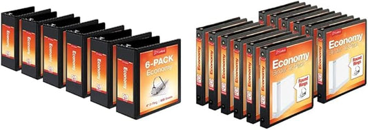 Cardinal Economy 3-Ring Binders, 4", Slant-D Rings, Holds 835 Sheets, Black, Case of 6 & Economy 3-Ring Binders, 1", Round Rings, Holds 225 Sheets, Black, Carton of 12
