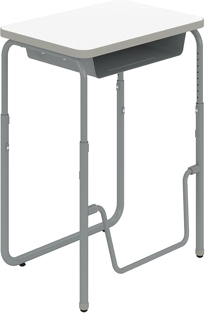 Safco Products AlphaBetter 2.0 Height as Adjustable Student Desk with Swinging Footrest Bar and Book Box, Sit to Stand, 29-43 w, Dry Erase Classroom and Home School Desk