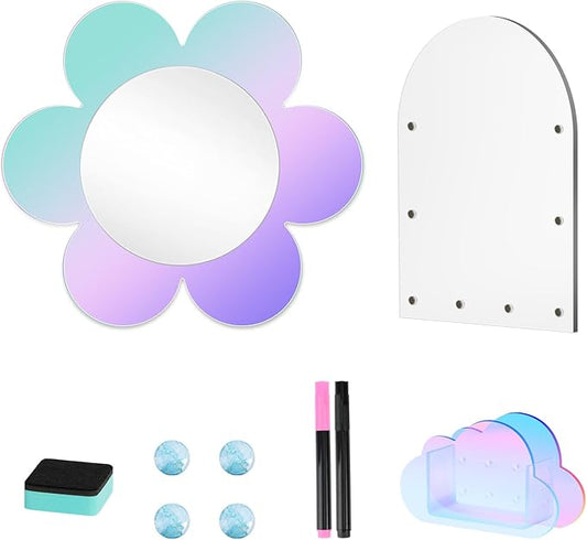 MoKo Locker Accessories Set, 5 in 1 Back to School Supplies College Essentials Includes Magnetic Acrylic Board, Locker Mirror, Markers Holder, Marker Pens and Locker Magnets, Flower