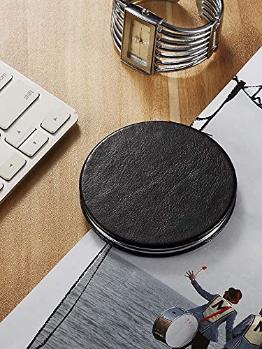 OMIRO 1X/10X Magnifying Compact Mirror with PU Leather, Ultra-Portable for Purses and Travel, Round Black