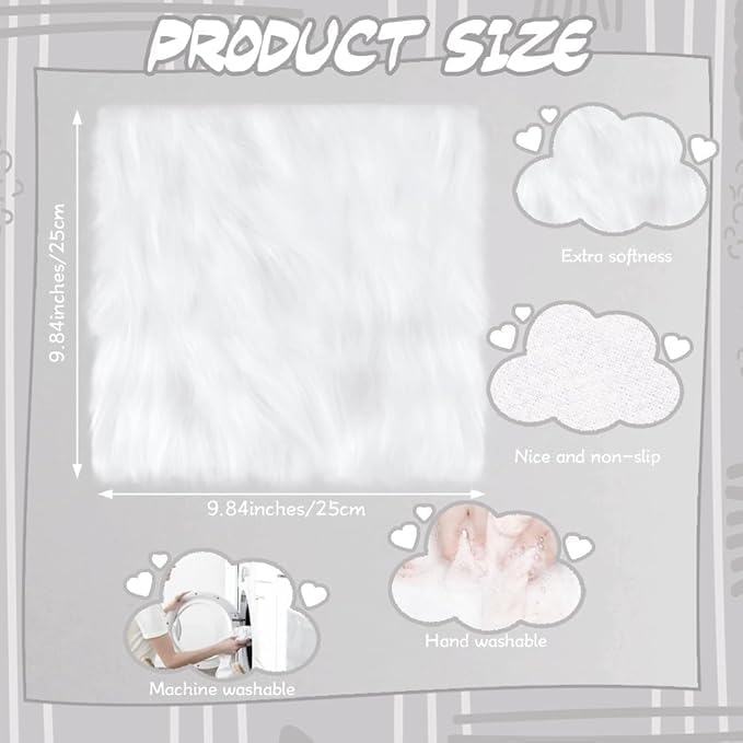 School Locker Rugs Square Light Pink Furry and Cute Locker Decoractions with Anti-Slip Backing for Girls in Middle School Back to School Stuff Gift (4, White)