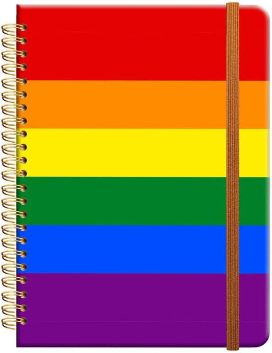 Ruled Spiral Writing Notebook,A5 Hardcover Lined College Journal for Women Lady Girl,Strong Twin-Wire Binding with Premium Paper,8.4" X 6",Perfect for School,Office,Home Gifts(Rainbow Pride Flag)