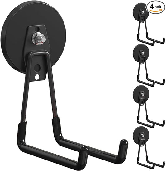 4 PCS Large Strong Magnetic Hooks Heavy Duty, 3.5in Ndfeb Magnet with Hooks, Heavy Duty Storage Utility Magnetic Holder, Magnetic Storage Hooks with Anti-Slip Coating for Indoor Outdoor Garage Hanging