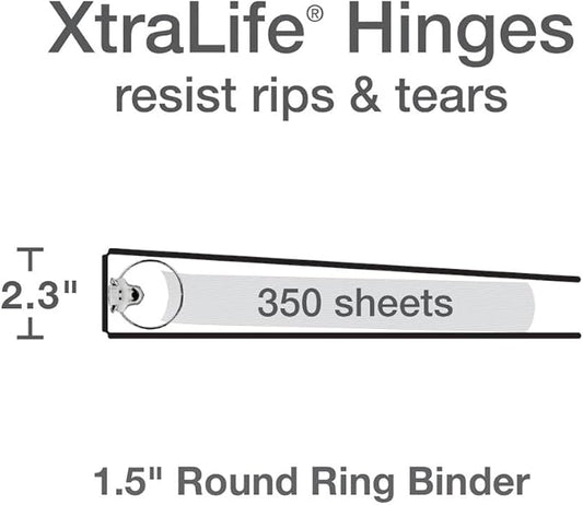 Cardinal 3 Ring Binders, Binders for School and Office, Durable 1.5 Inch, Round Rings, Holds 350 Sheets, ClearVue Presentation View, Non-Stick, Assorted Pastel Colors, 4 Pack (79552)