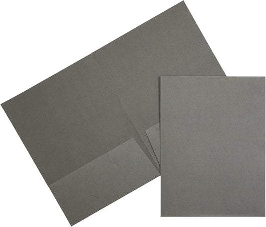 JAM PAPER Two Pocket Textured Linen Presentation Folders - Letter Size Business Folder - Gray - Bulk 50/Box