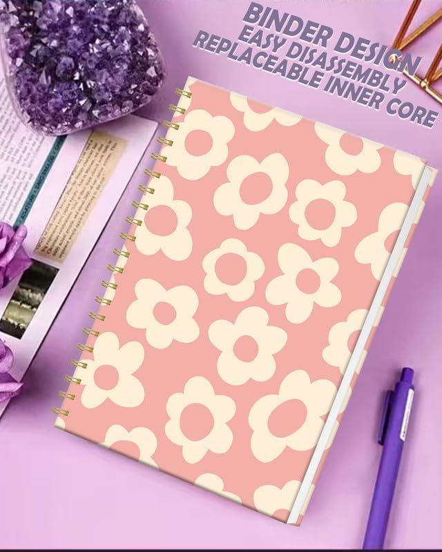 iampanda Spiral Journal Notebook,Strong Twin-Wire Binding with Premium Paper for Women,60 Sheets B5 College Ruled Notebook/Journal,Perfect for School Office Work,Cute Pink Flower