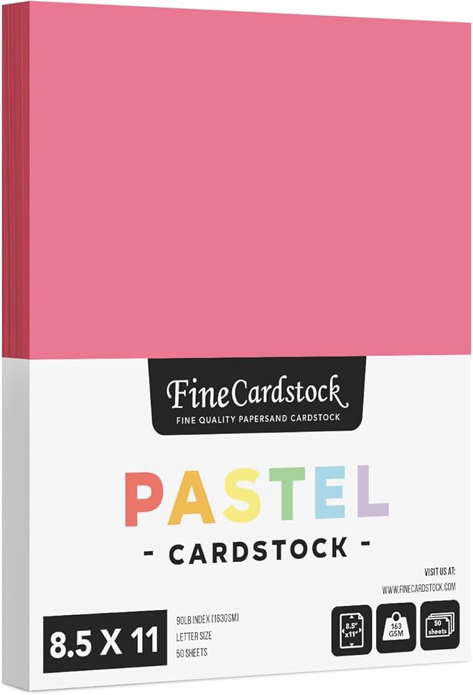 8.5 x 11" Cherry Pastel Color Cardstock Paper - Great for Arts and Crafts, Wedding Invitations, Cards and Stationery Printing | Medium to Heavy Card Stock 90lb Index (163gsm) | 50 Sheets per Pack
