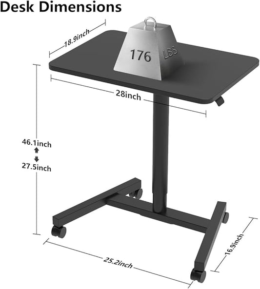 28-Inch Mobile Standing Desk Adjustable Height, Portable Standing Desk with Lockable Wheels, Rolling Table for Home Office Classroom Hospital (Jet - Black)