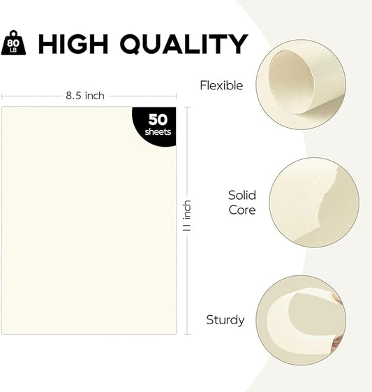 50 Sheets Cream Cardstock 8.5 x 11 Ivory Paper, Goefun Off White Card Stock Printer Paper for Cards Making, Office Printing, Wedding