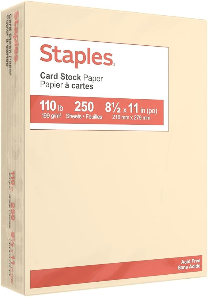 Staples 490890 Cardstock Paper 110 lbs 8.5-Inch x 11-Inch Ivory 250/Pack (49703)