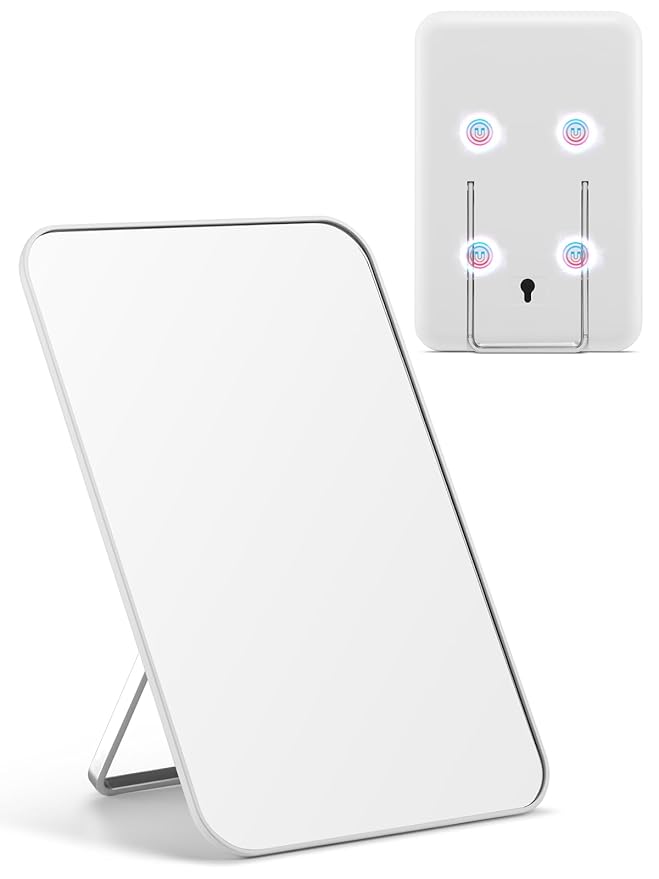 OMIRO Magnetic Locker Mirror for School, 8 x 5 inches Desk Makeup Mirror with Foldable Stand and Hanging Hole for Shaving, Strong Magnets for Secure Attachment