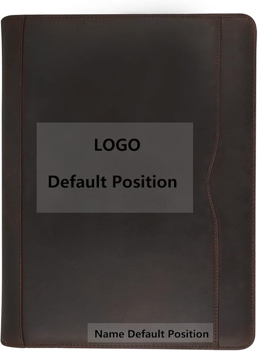 Professional Leather Business Padfolio Portfolio Case, 3 Ring Binder,Zippered Business Document Organizer Tablet Holder Folder Case,with Letter Size Notepad (Custom)