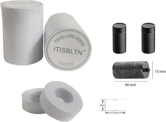 One-Line White Price Gun Labels- 10,000 White Blank Price and Date Gun Labels with 2 Ink Roll, Fits MX-5500 and LonXFan 1 Line Price and Date Guns