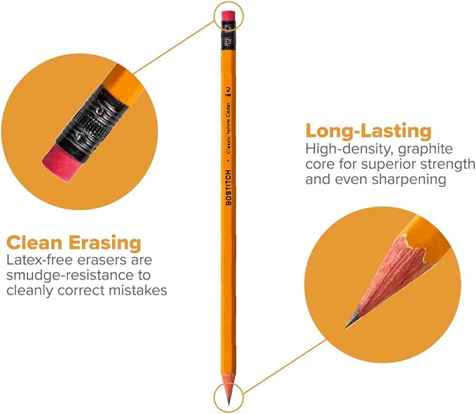 Bostitch Office Premium #2 Pencils, American Cedar Wood, Pre-Sharpened, HB Graphite, 500-Pack