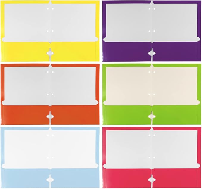 JAM PAPER Laminated Two Pocket Glossy 3 Hole Punch School Folders - Assorted Fashion Colors - 6/Pack