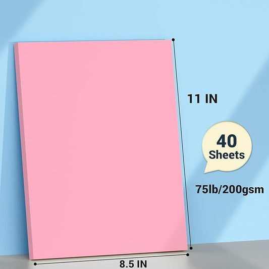 Pink Cardstock 8.5 x 11, Thick Printer Paper 75 lb/200 gsm, 40 Sheets Card Stock Pink, Heavy Card stock, Art CardStock Paper for Invitations, Diy Cards, Business Cards, Menus, Crafts, Drawing etc