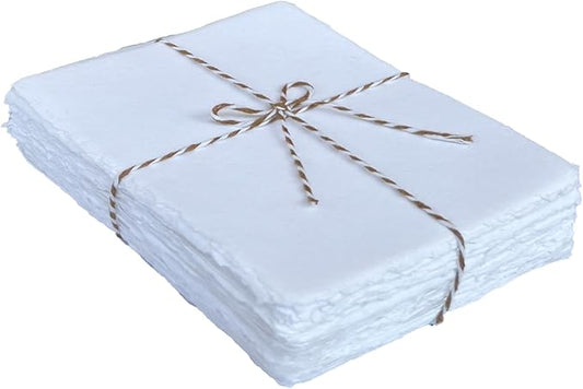 Handmade Deckle Edge Blank Paper - Mixed Media Loose Leaf Paper for Postcards, Invitations, Crafts and Announcements - White Color - Package of 50 - Thick 150 GSM - 5 x 7