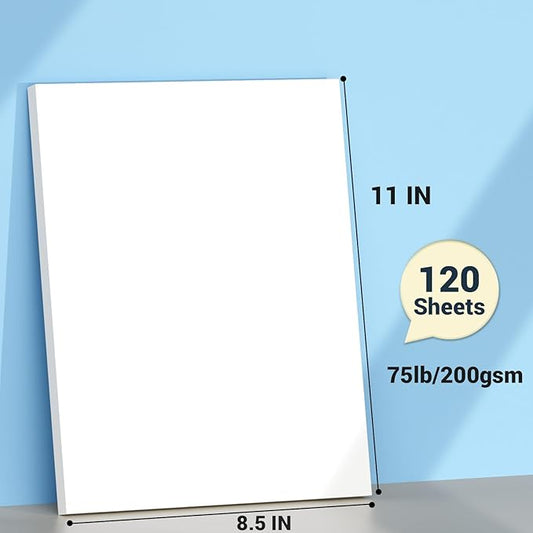 White Cardstock 8.5 x 11, Thick Printer Paper 75 lb/200 gsm, 120 Sheets Card Stock, Heavy Card stock, CardStock Paper for Invitations, Diy Cards, Business Cards, Menus, Crafts, Drawing etc