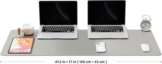 Large Desk Mat - 47.2"x 17" Non-Slip PU Desk Pad for Office and Home - Ideal for Large Mouse Pad and Desk Mats on Top of Desks(Silver)