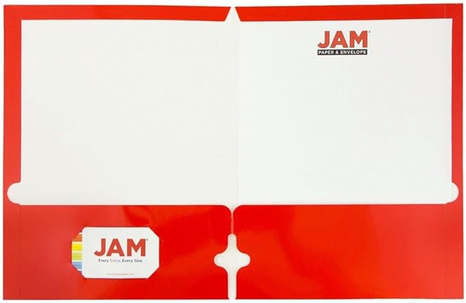 JAM PAPER Laminated Two Pocket Glossy 3 Hole Punch School Folders - Red - Bulk 25/Pack
