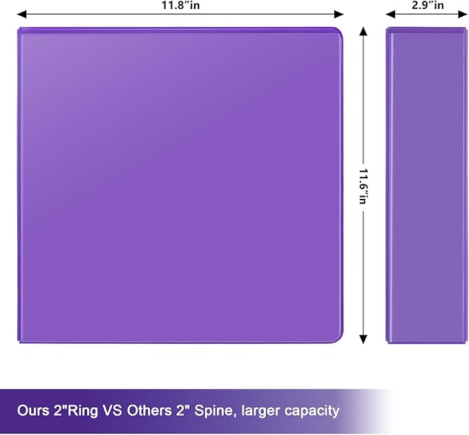 COMIX Sturdy 3 Ring Binder 2 inch with Clear View Cover, 2" Slant-D Ring View Binder Holds 500 Sheets of US Letter Size Paper, 6 Pack (Purple)