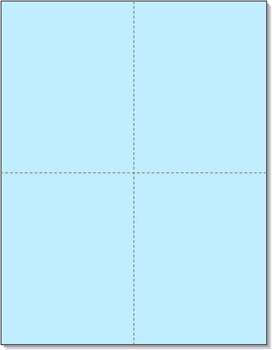 8-1/2" x 11" Laser/Inkjet Postcards 4 Per Page, (4-1/4" x 5-1/2" Each Card | Blue, 4000 Cards)