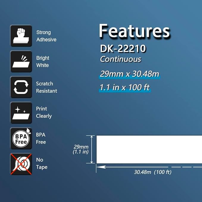 BETCKEY - Compatible Continuous Labels Replacement for Brother DK-2210 (1.1 in x 100 ft), Use with Brother QL Label Printers [6 Rolls]