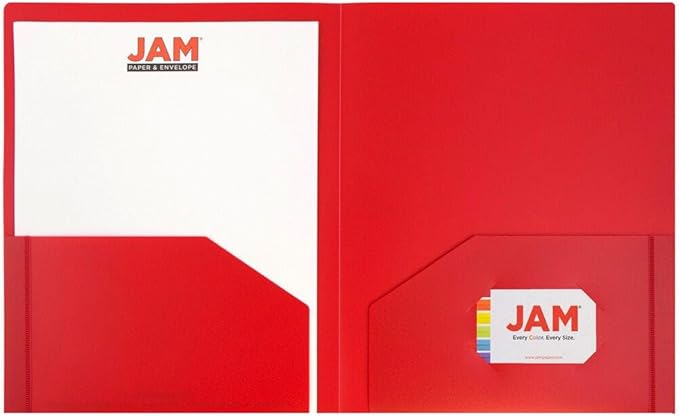 JAM PAPER Heavy Duty Plastic 2 Pocket Extra Tough School Folders - Red - Bulk 48/Pack