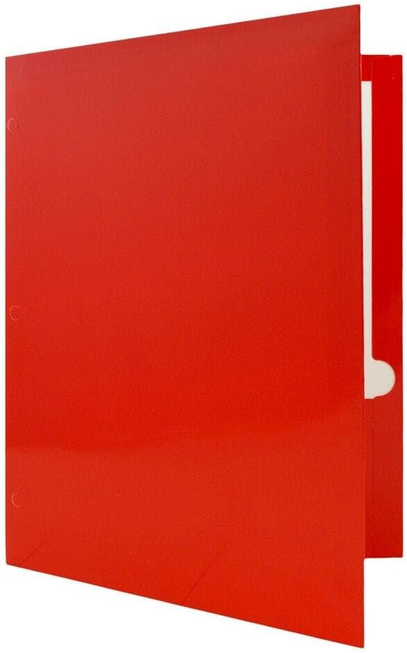 JAM PAPER Laminated Two Pocket Glossy 3 Hole Punch School Folders - Red - Bulk 25/Pack