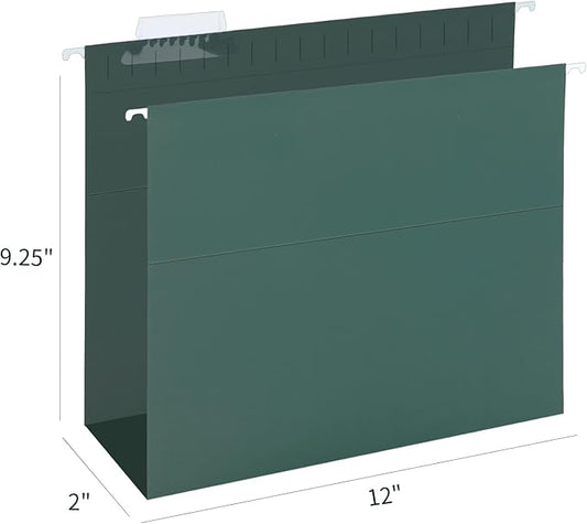 HERKKA Extra Capacity Hanging File Folders, 60 Pack Reinforced Letter Size Hanging Folders with Heavy Duty 2 Inch Expansion, Designed for Bulky Files, Medical Charts, Green