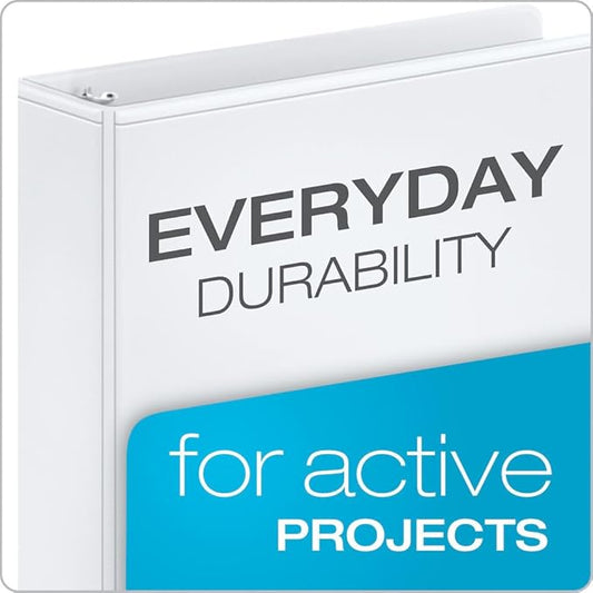 Cardinal Performer 3-Ring Binders, 1", Non-Locking Slant-D Rings, 240-Sheet Capacity, ClearVue Presentation, Non-Stick, PVC-Free, White, 4-Pack (27200)