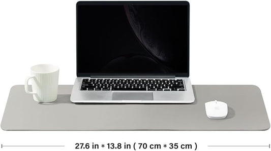 Leather Desk Mat - Non-Slip PU Desk Pad for Office and Home - Desk Organization and Accessories - Ideal for Large Mouse Pad and Desk Mats on Top of Desks (Silver,27.6"x 13.8")