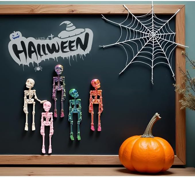 5PCS Posable Skull Refrigerator Magnets, 3D Printed Refrigerator Magnets with Movable Joints, Creative Halloween Skull Decorations, Suitable for Kitchen, Office and Locker Gecorations