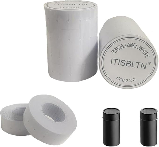 One-Line White Price Gun Labels- 10,000 White Blank Price and Date Gun Labels with 2 Ink Roll, Fits MX-5500 and LonXFan 1 Line Price and Date Guns