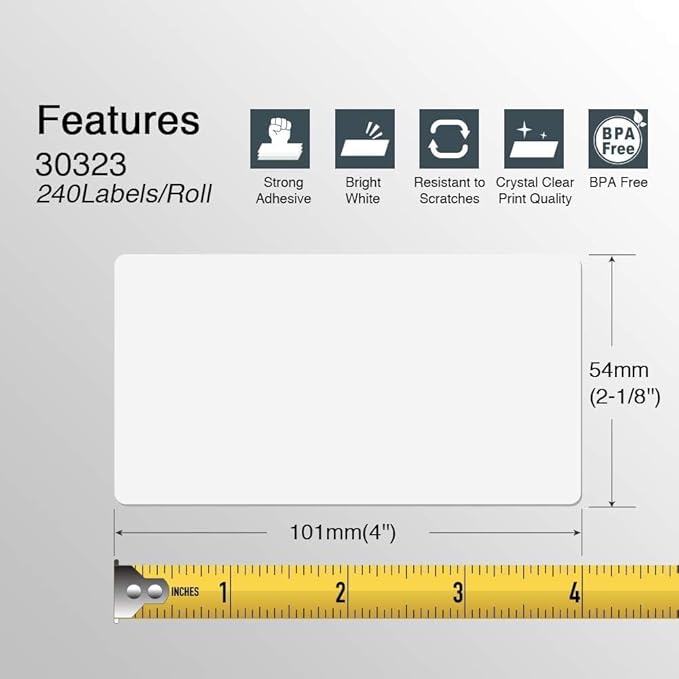 BETCKEY - Compatible DYMO 30323 (2-1/8" x 4") Shipping/Name Badge Labels, Perforated, Compatible with DYMO 450, 4XL, NOT Fit 550 & 5XL [2 Rolls/480 Labels]
