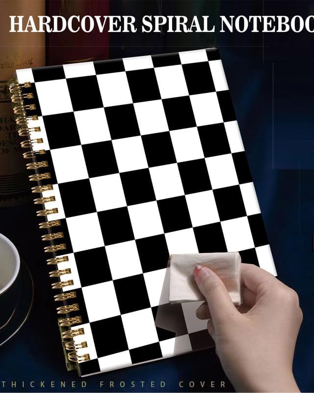 Spiral Journal Notebook,A5 Hardcover Lined Journals for Women Girl 6 x 8.3 in,120 Pages Thick Paper,Cute College Ruled Writing Notebook for Gifts Office Work School(Black White Checkered Plaid)