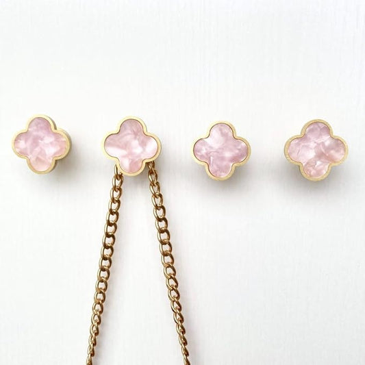 Solid Brass Decorative Wall Hooks, Coat Backpack Purse Screw-in Hangers, Wall Mounted Fancy Champagne Gold Hooks (Blossom Pink 4 Pack)