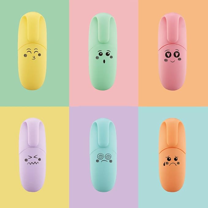 6 Piece Mini Highlighter Pen Kawaii Stuff Back to School Supplies Pastel Color Chisel Tip Cute Design Gift Highlighter Marker