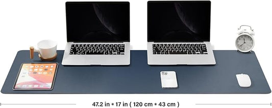 Large Desk Mat - 47.2"x 17" Non-Slip PU Desk Pad for Office and Home - Ideal for Large Mouse Pad and Desk Mats on Top of Desks(Dark Blue)