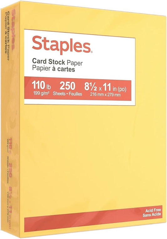 Staples Cardstock Paper 110 lb, 8.5 x 11-Inch Canary 250/Pack (49704)