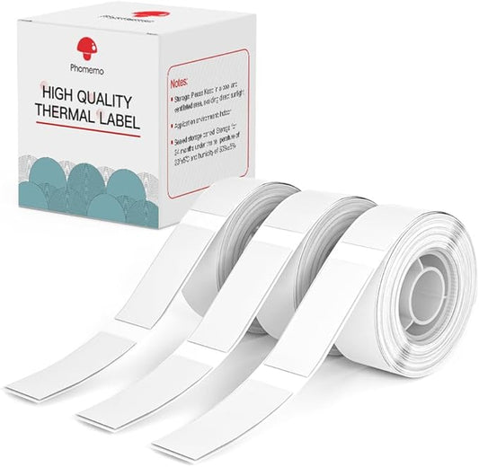 Phomemo Printer Paper D30 Sticker Thermal Paper Self-Adhesive Label Tape Black on White Self-Adhesive, 14 x 50 mm (0.55 x 1.97 Inch) 160 Tapes/Roll, 3-Roll
