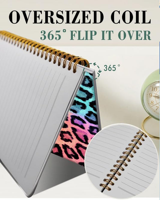 Spiral Journal Notebook,A5 Hardcover Lined Journals for Women Girl 6 x 8.3 in,120 Pages Thick Paper,Cute College Ruled Writing Notebook for Gifts Office Work School(Leopard Rainbow)