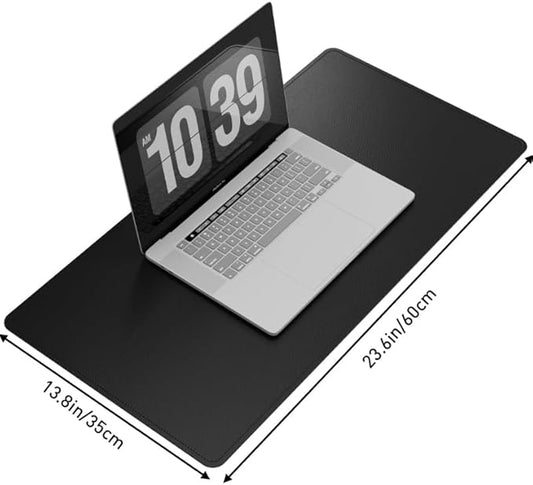DAWNTREES Desk Mat Protector,PU Leather Laptop Pad,Non Slip, 23.6" x 13.8" Large Mouse Pad and Keyboard Mat, Waterproof Writing Pad for Office and Home (Black)