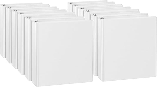 1-inch Slant D Ring View Binder - 3 Ring Binder for US Letter Size Paper, 12-Pack, White