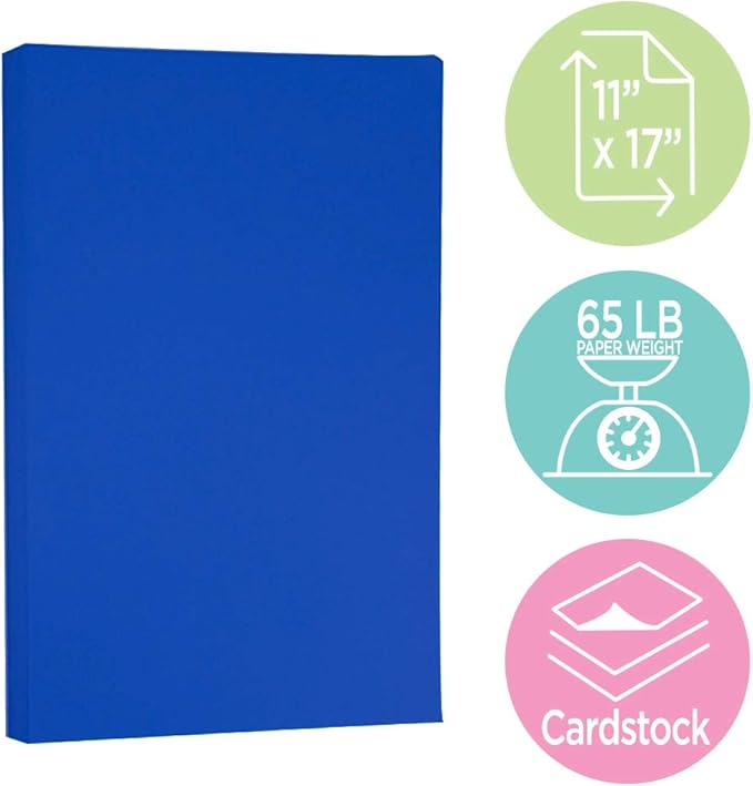 JAM PAPER Ledger 65lb Cardstock - 11 x 17 - Tabloid Coverstock - 176 gsm - Presidential Blue Recycled - 50 Sheets/Pack