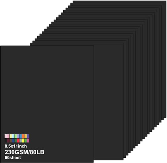 60 Sheets Black Cardstock Paper 8.5 x 11 Inches – 230 GSM Thick Card Stock for Printing, Crafts, DIY Projects – Heavyweight Printer Paper, Textured Cardstock