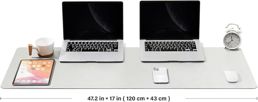 Large Desk Mat - 47.2"x 17" Non-Slip PU Desk Pad for Office and Home - Ideal for Large Mouse Pad and Desk Mats on Top of Desks(White)